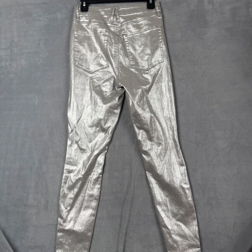 Good American Good Waist Skinny Jeans Metallic‎ Silver Coated GW18ST Womens 6/28